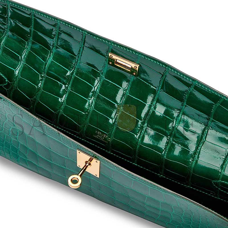 HERMÈS MASTER EMERALD SHINY ALLIGATOR KELLY CUT GOLD HARDWARE (31*13*2cm)